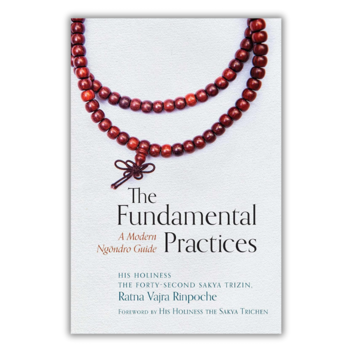 The cover of His Holiness the 42nd Sakya Trizin’s The Fundamental Practices is shown. The book is one of the five best Buddhist books released in January 2025, as featured by Balanced Achievement.